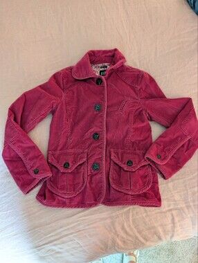 ​VTG Y2K Gapstretch Magenta Pink Corduroy Jacket Floral Lined Barn Coat Size 2